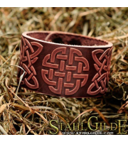 Leather Bracelet Cuff Wristband Celtic Knotwork Vikings Nordic Talisman Amulet Carving Leather 